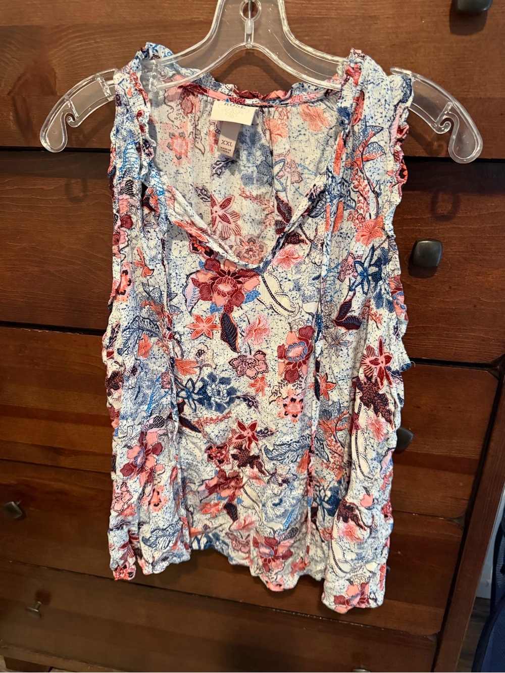 Knox Rose Sleeveless Floral Print V-Neck Women's Top - Pink & Blue